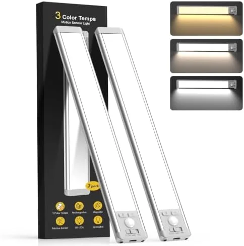 MCGOR 10inch Under Cabinet Lighting 2 Pack with 3 Color Temps, Rechargeable Motion Sensor Light